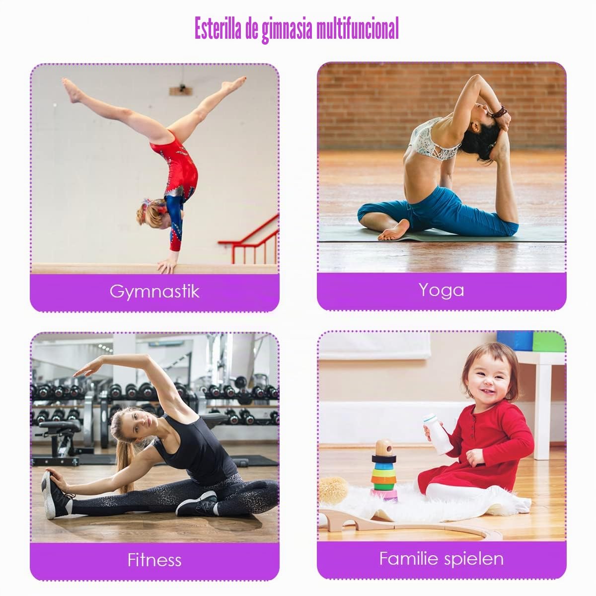GYMAX Esterilla de Entrenamiento Plegable, 180 x 60 x 4 cm, con Asa, Esterilla de Fitness, Alfombrilla de Suelo Blando con Superficie de Poliuretano y Espuma, para Gimnasia, Yoga y Pilates (Púrpura)