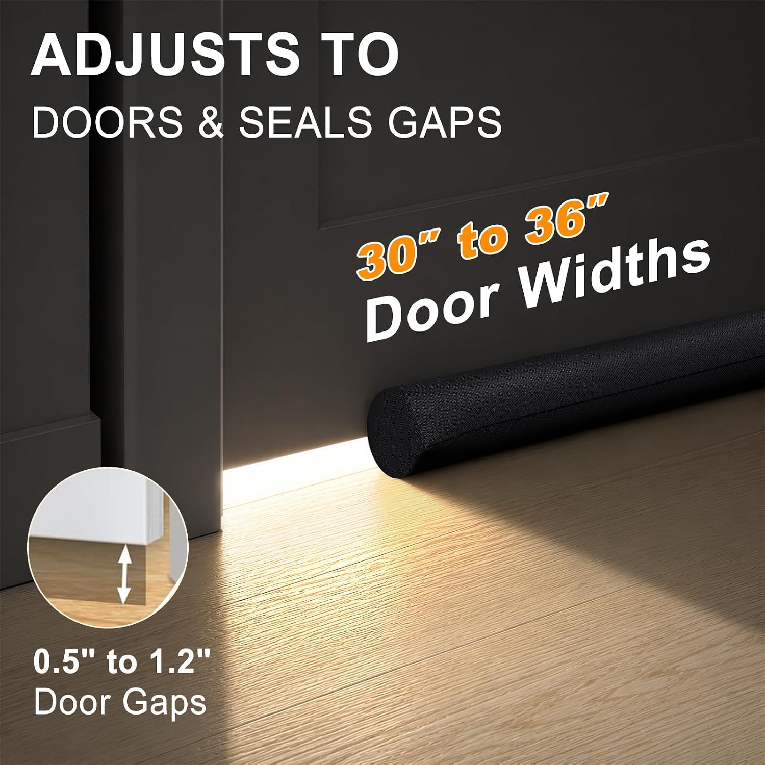 36 Inch Under Door Draft Blocker - High-Density 1.2" Foam Gap Filler, Soundproof Light Blocking Door Seal, Energy-Saving Adjustable Cuttable for Interior Doors (Fits 30-36 Inch) (1)