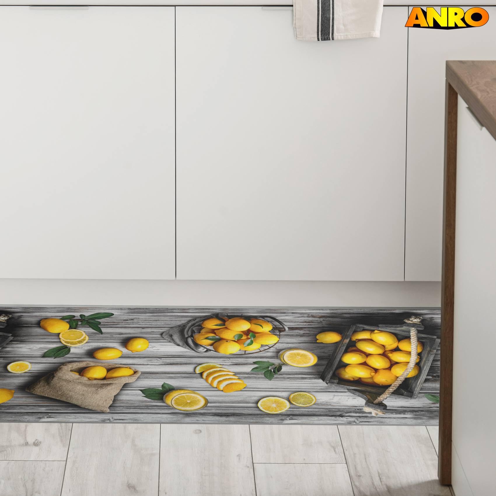 ANRO Küchenläufer Teppichläufer abwaschbar Läufer Flur rutschfest pflegeleicht Zitronen 200 x 52 cm