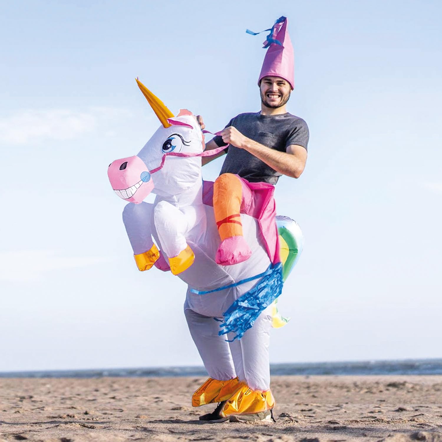 AirSuit® Costume Gonfiabile di Unicorno Magico | Costume da Umorismo Gonfiabile | Dimensione Adulta 160 a 190cm | Piacevole da Indossare Resistente | Sistema di gonfiaggio Incluso | OriginalCup®