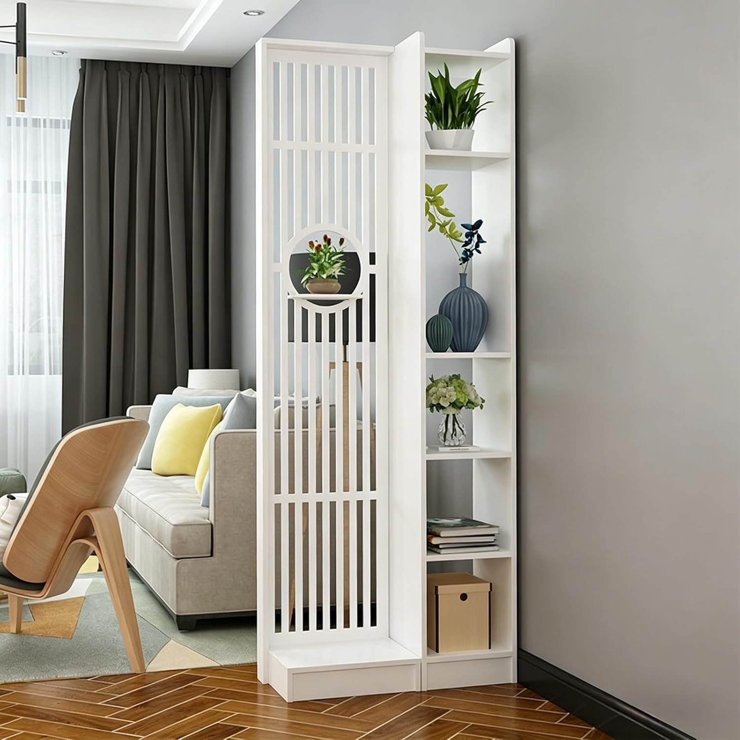 Wall Room Divider, Freestanding Mid-Century Entryway Partition with Open Storage Shelves, Modern Privacy Screen for Living Room and Hallway(191 * 70cm/75.2 * 27.6in)