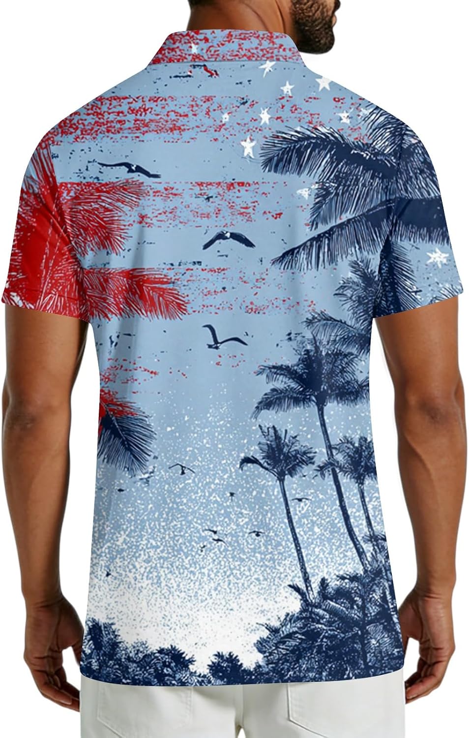 Ymosrh Men's Printed Polo Shirts Short Sleeve American Style Summer Casual Beach Golf Shirts, S-5XL