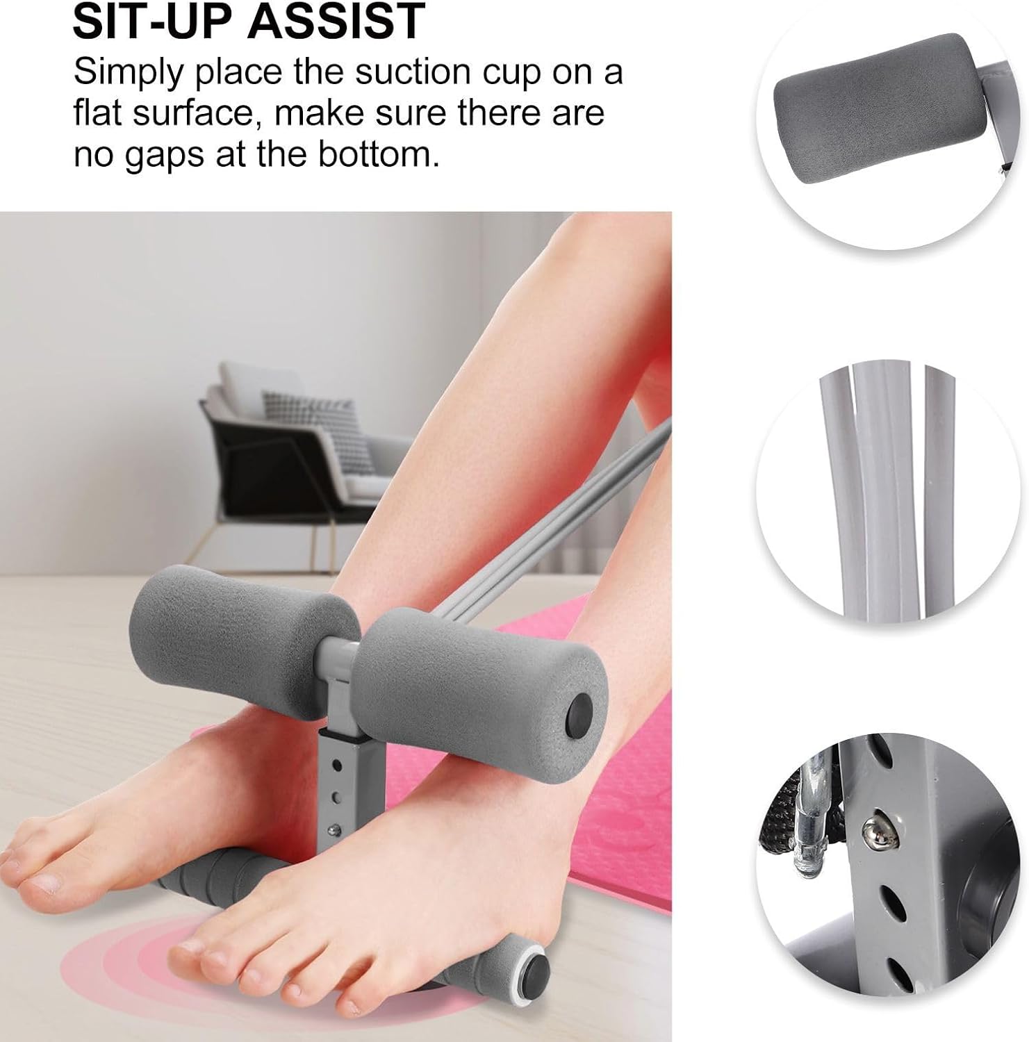 BESPORTBLE Adjustable Sit-up Assistive Device with Suction Cups Portable Floor Bar for Abdominal Workout Crunches and Core Training at Home