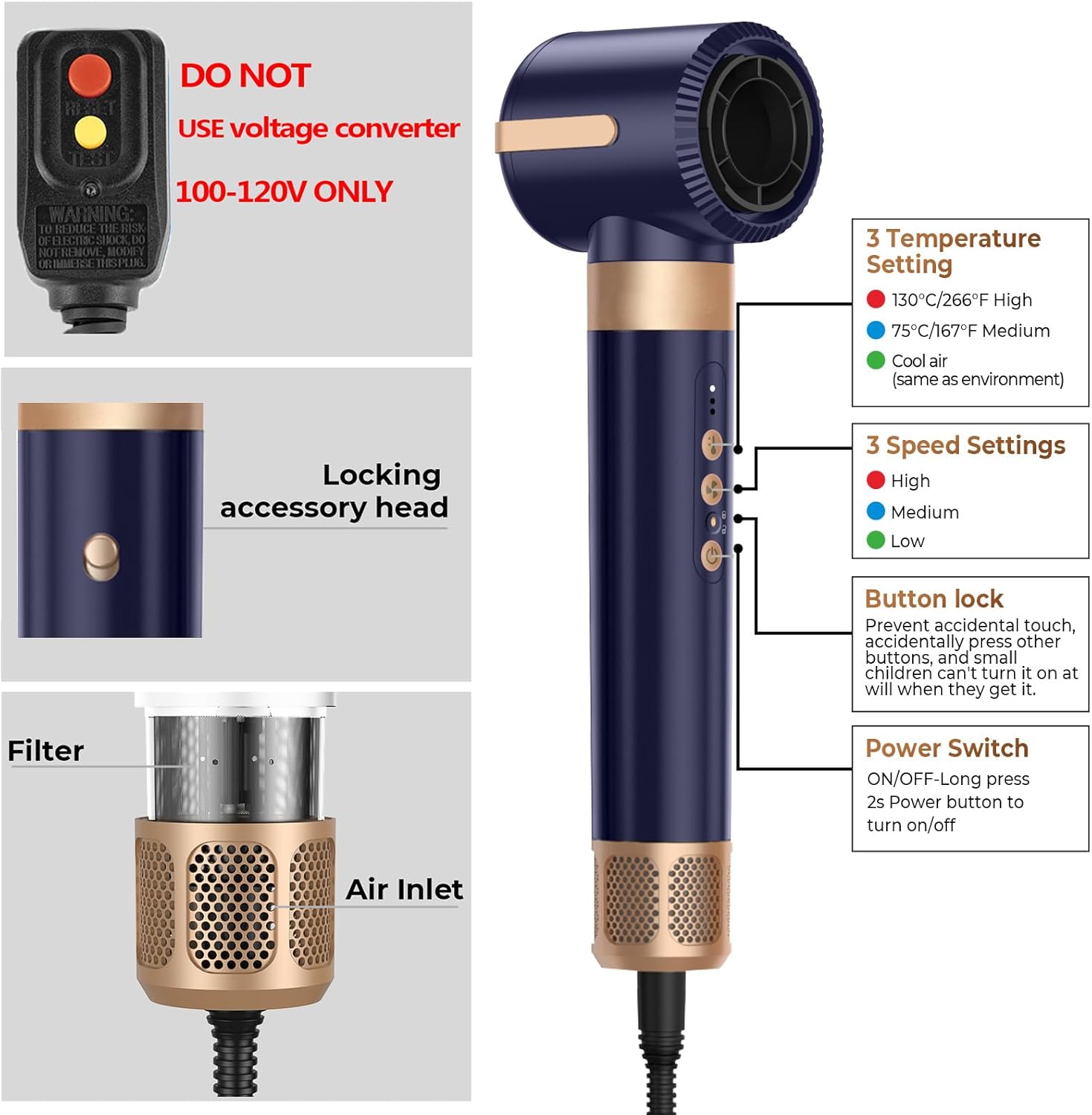 7 in ONE Hair Dryer Brush, Powerful Blow Dryer Brush with Air Curler for Hair, Brush Blow Dryer with Diffuser, Ionic Hot Air Brush Fast Dry, Volumize, Curls, Straight, Hair Styling Tools 100-120V - Image 7