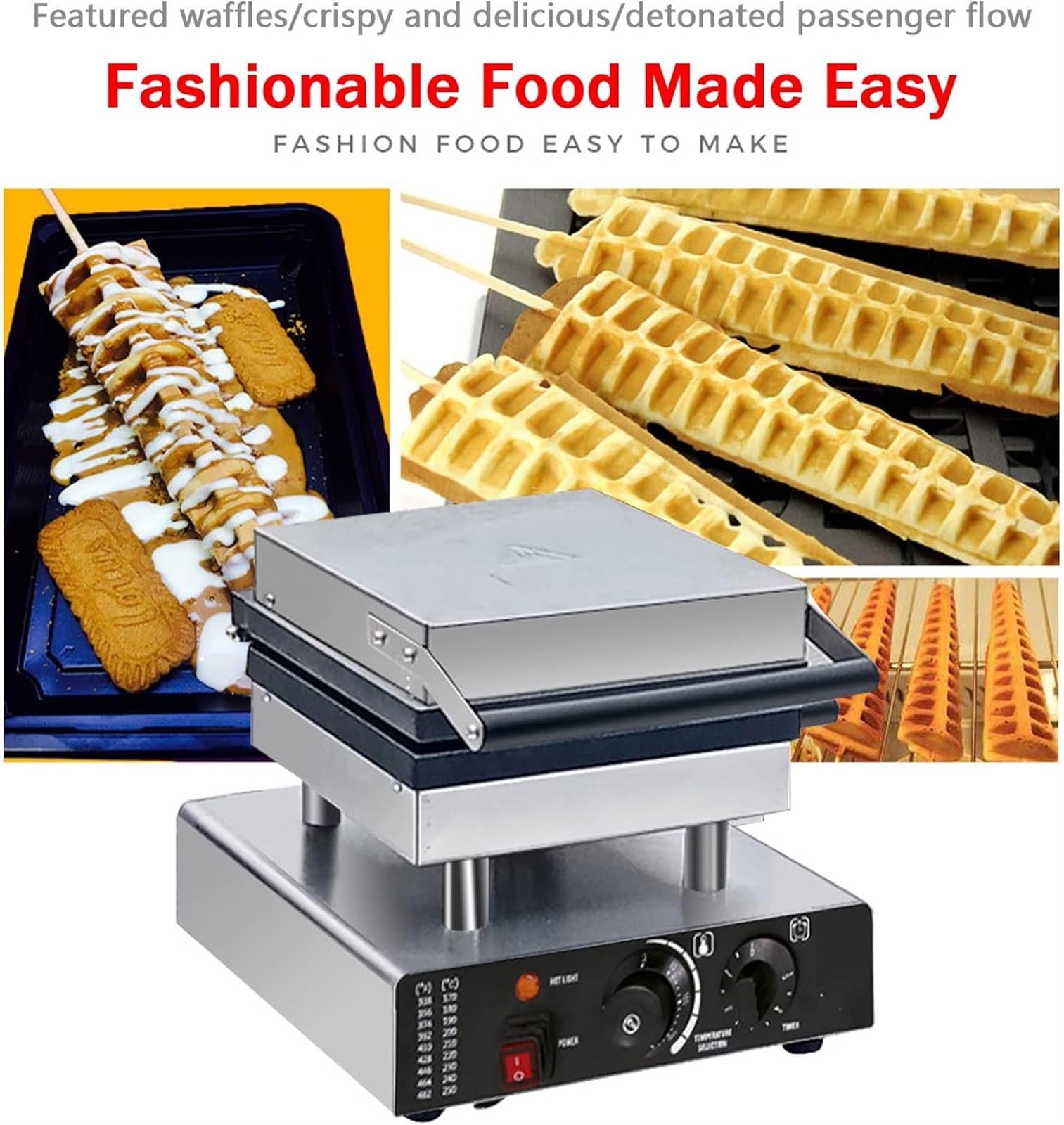 Macchina per Waffle 4 Pezzi, elettrica Commerciale, in Acciaio Inossidabile, a Forma di Albero, con Controllo della Temperatura e del Tempo, Maniglia atermica, Adatta per panetteri,Style1