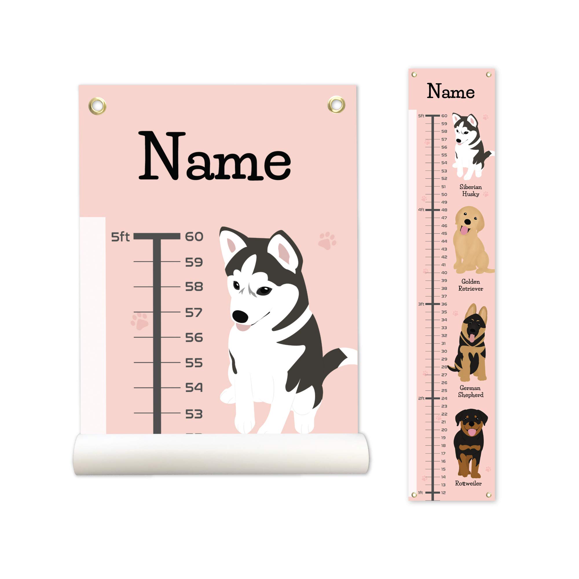 Personalized Canvas Growth Chart for Kids, Height Chart for Kids, Growth Chart Banner with Name (Dog)