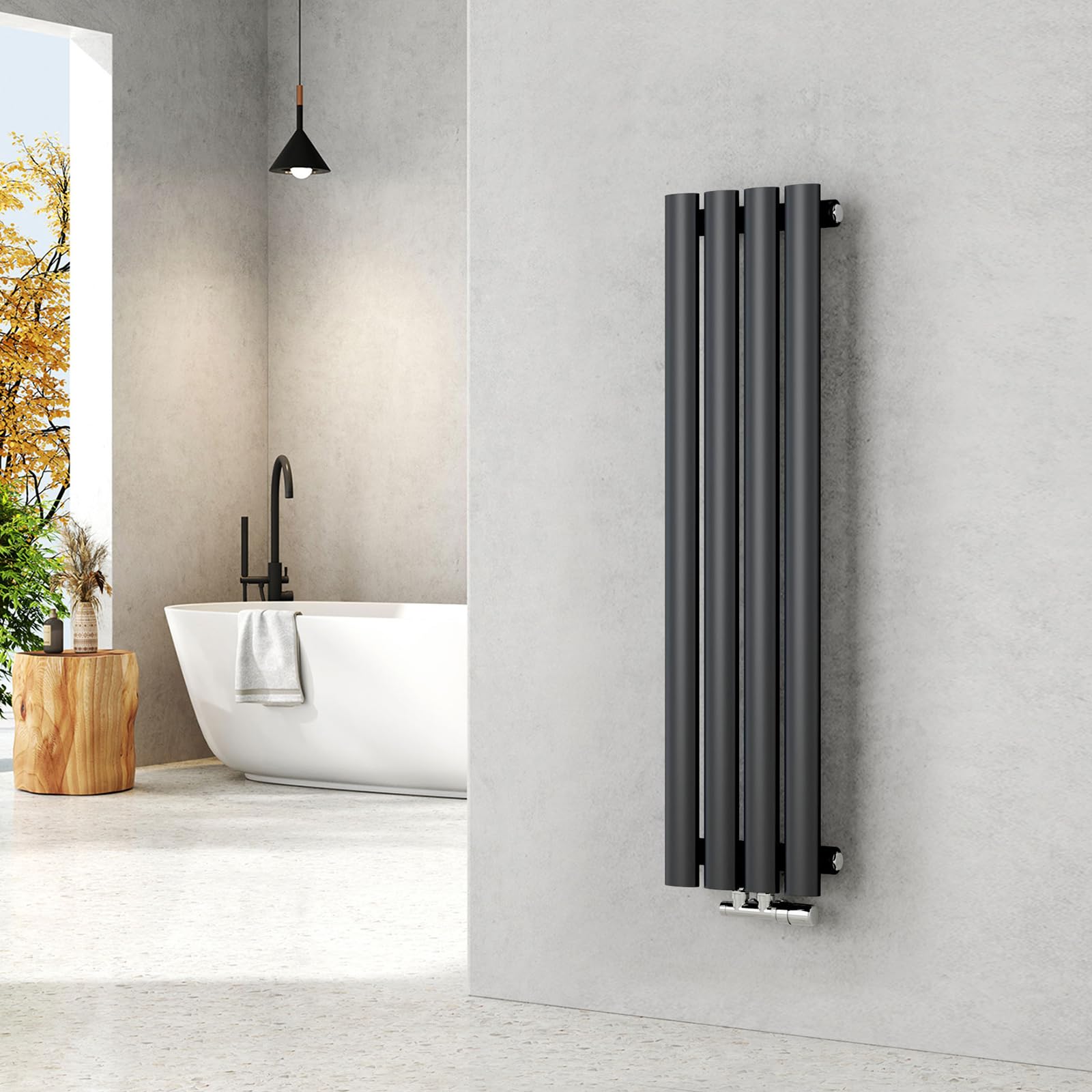 EMKE Radiador 90x24cm,Radiador de diseƱo vertical de tubo ovalado, Antracita, una capa, radiador de agua caliente