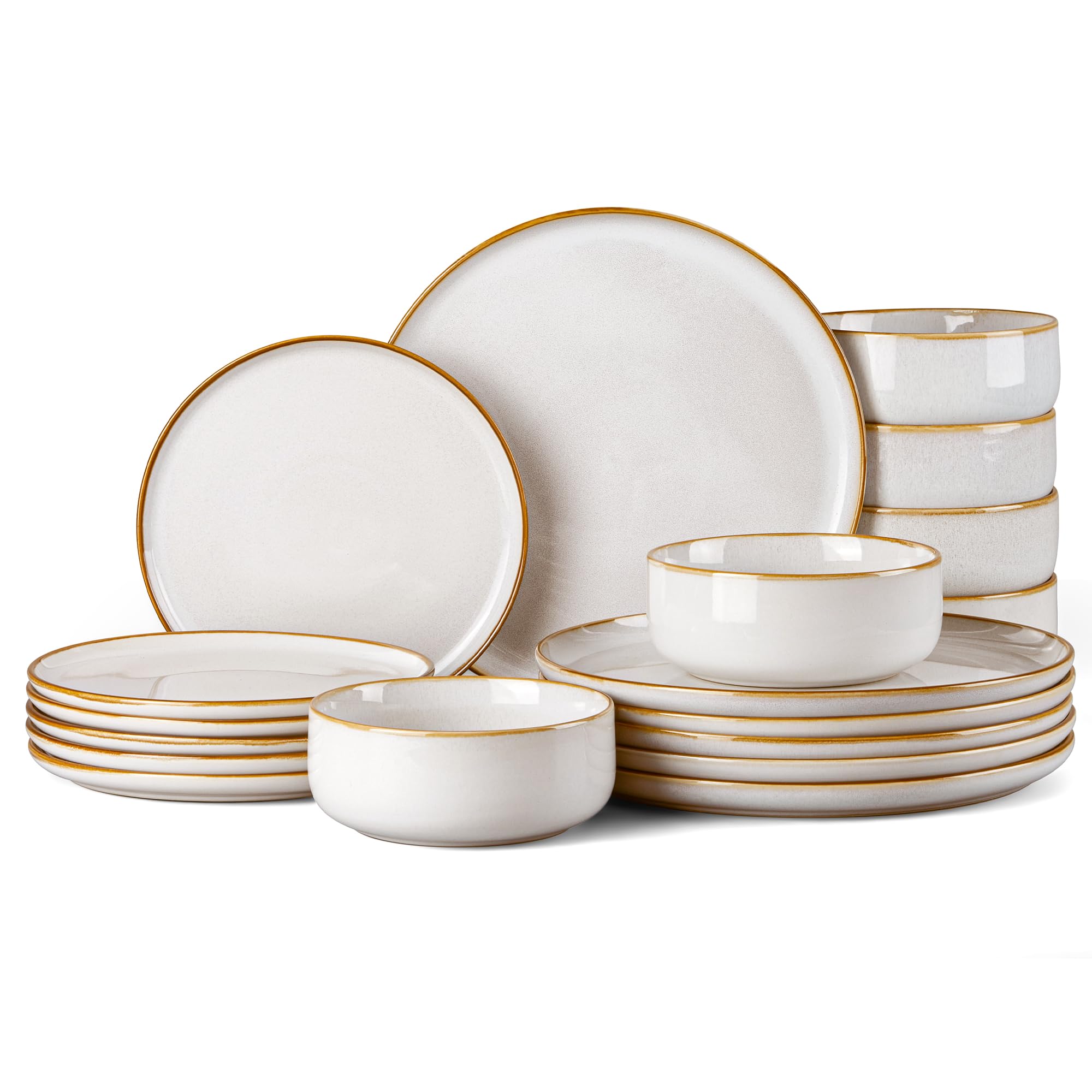Homikit vajilla para 6 personas, vajilla de gres de 18 piezas, de esmalte reactivo con cuenco y plato, resistente a los arañazos, apta para microondas y lavavajillas, Jupiter Beige