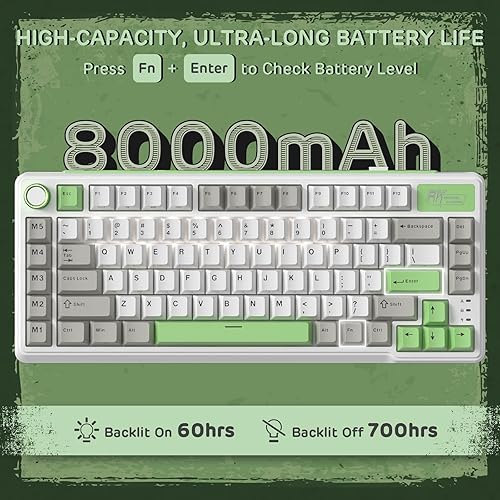 Miniatura 9 de RK ROYAL KLUDGE Teclado mecánico de montaje en junta L75 con perillateclas macro y placa de identificación táctil, teclado inalámbrico Tri-Mode 75%