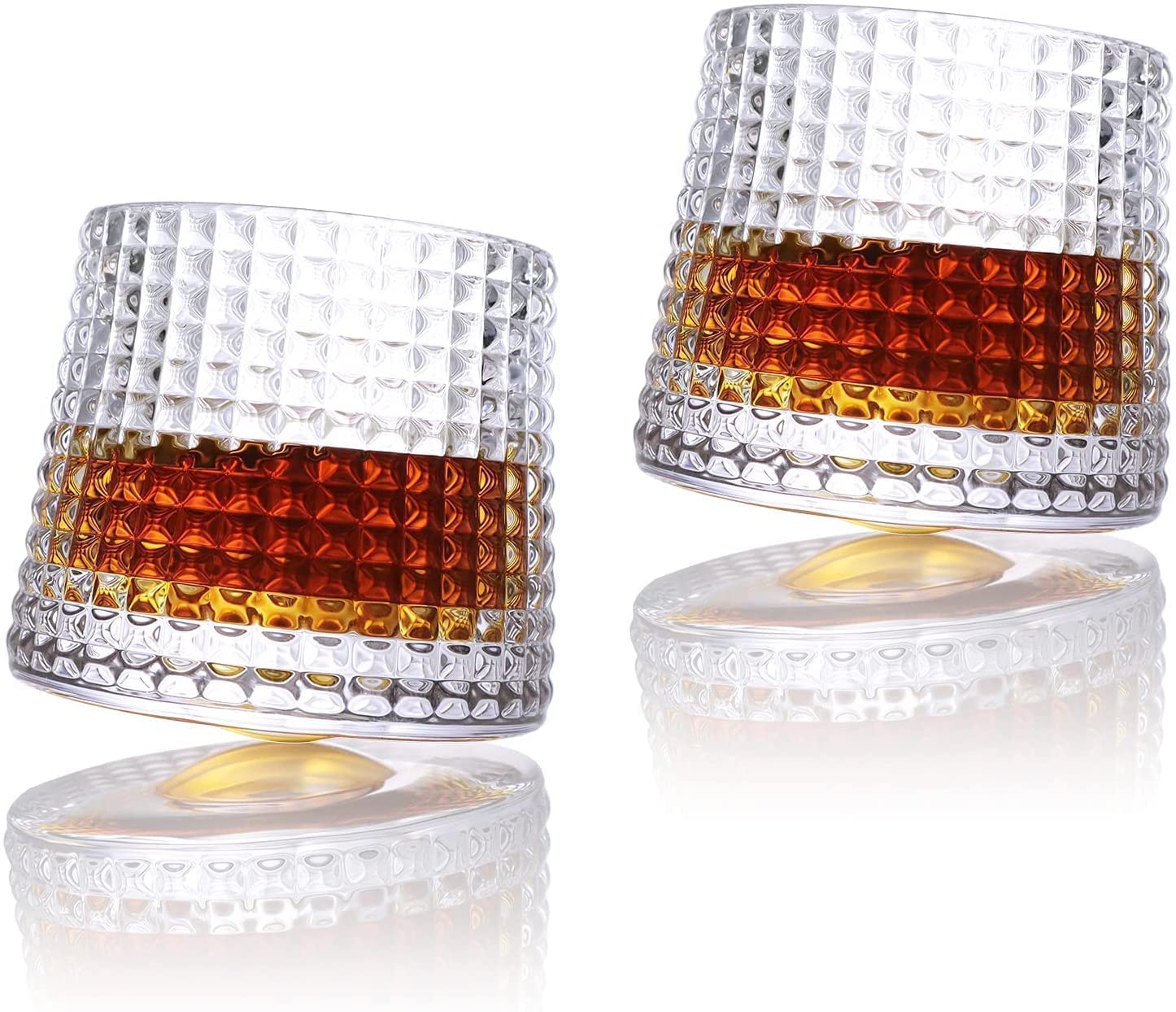 Premium Rocking Whiskey Glasses Set of 2 – 360° Swivel Base Crystal Tumblers for Scotch, Bourbon & Cocktails | Heavy Base Spill-Resistant Design for Home Bar & Gifting-image-26