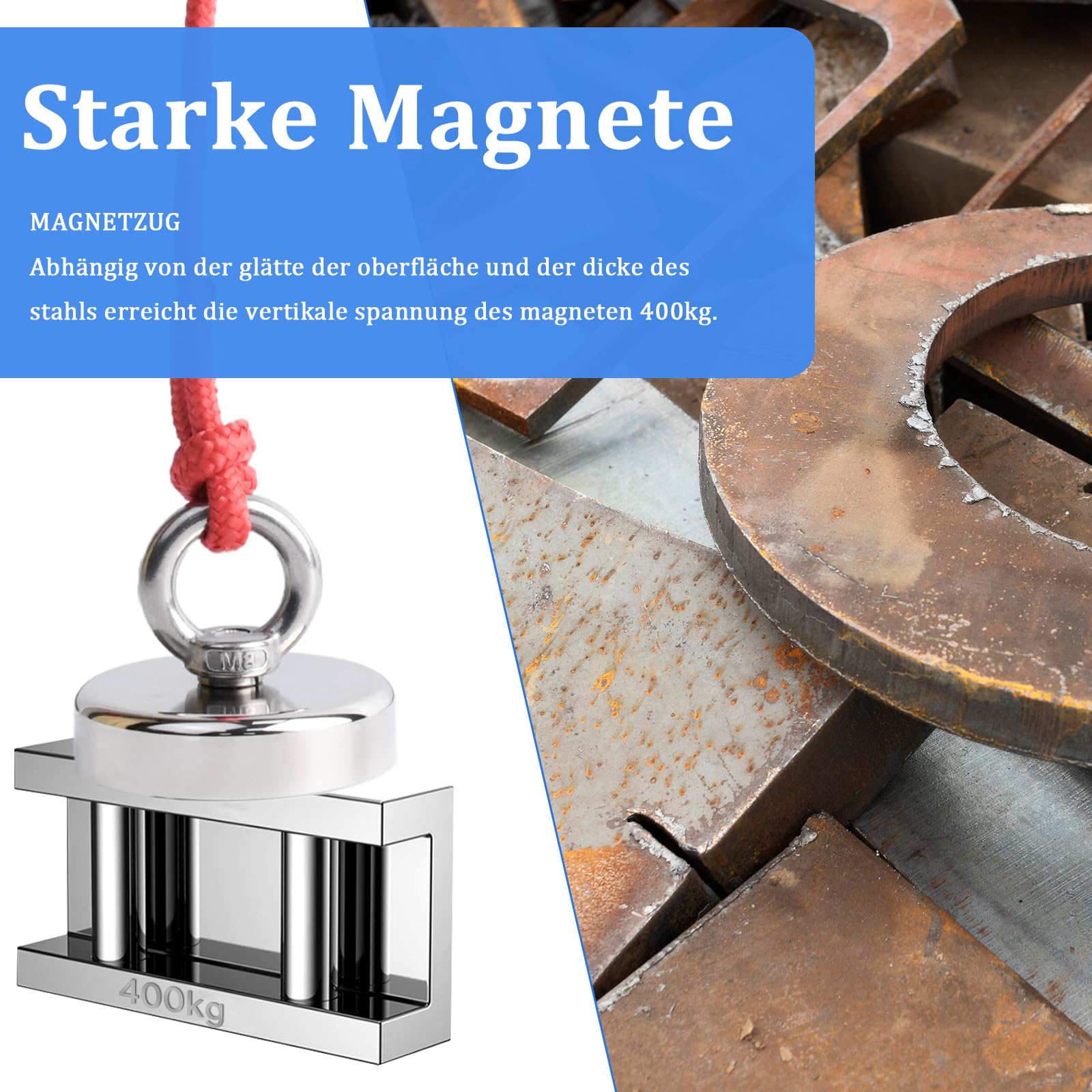 90mm Magnete da Pesca Calamite Potenti Forza Magnete Potente Neodimio Super Magneti Fishing con Anelli,per Industria e Scienza 1Pezzi