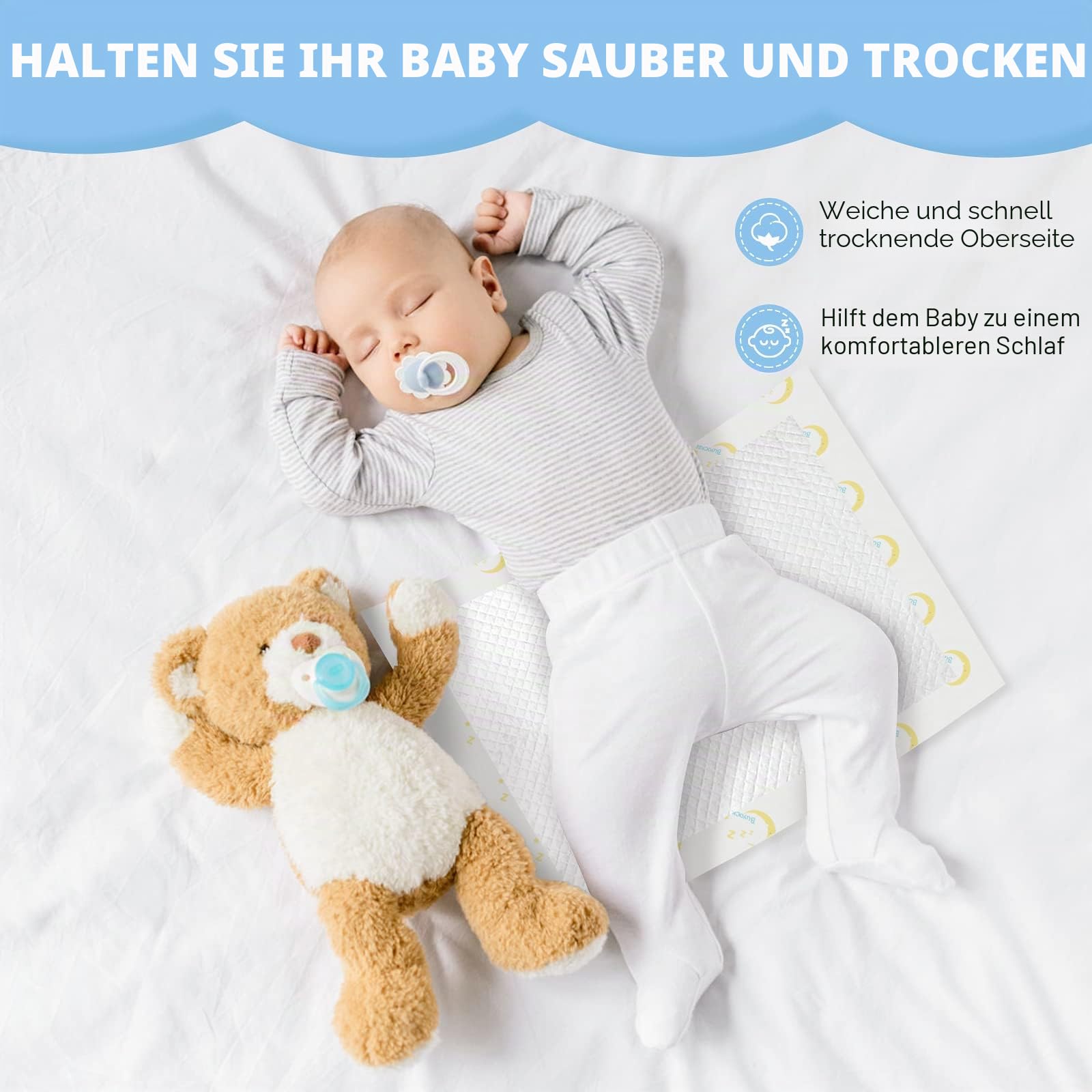 Baby Einweg-Wickelunterlagen, 100 Stück, Inkontinenz-Unterlage, Windelwechseleinlagen, schnell absorbierend, weich, atmungsaktiv, wasserdicht, auslaufsicher, 33 x 45,7 cm