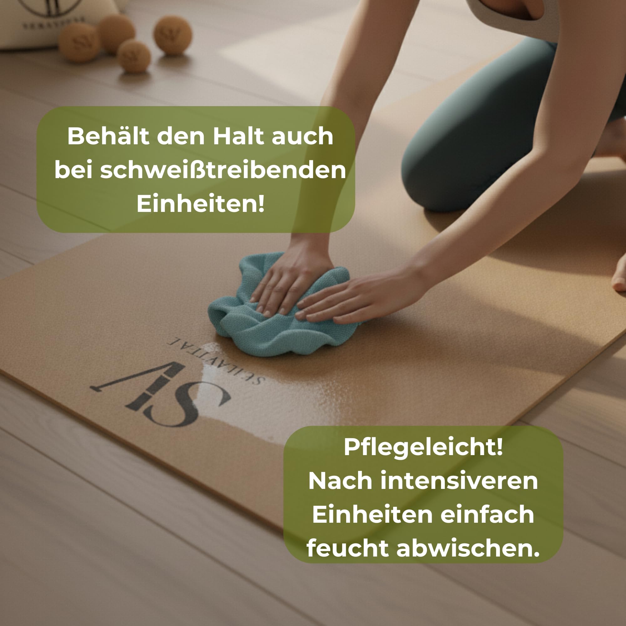 Kork Yogamatte hochwertig 183×68×4,5 mm – Feiner Naturkork & Naturkautschuk – extra breit, rutschfest & schweißresistent – nachhaltige Yoga Matte für Vinyasa, Yin, Pilates, Fitness uvm.