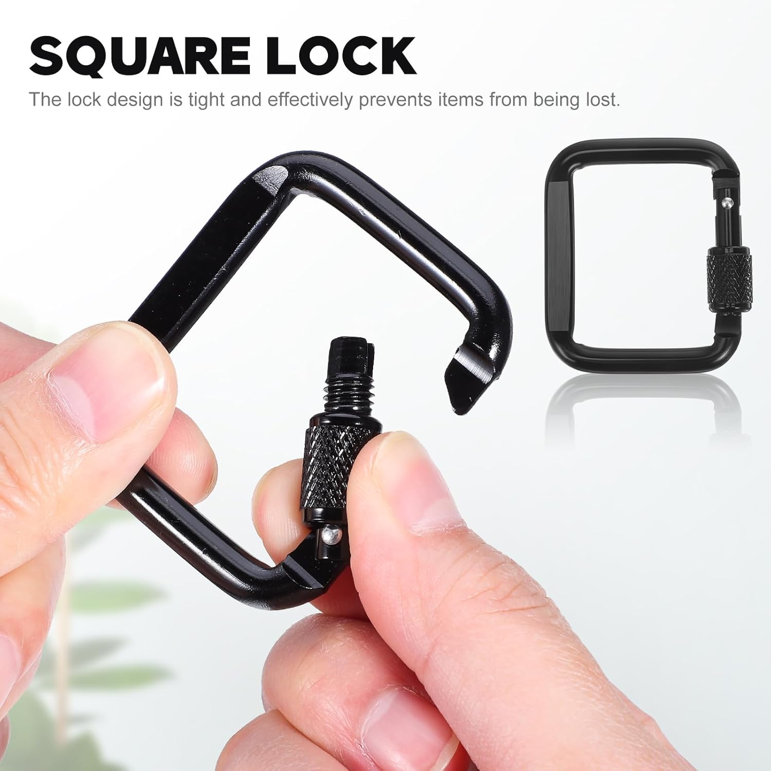 Square Carabiners Aluminum Key Clips with Threaded Lock, 6Pcs Black Outdoor Clasps for Campers/Hikers, Secure Keys/Tools Accessories for Backpacking/Camping/Daily Use - Image 2