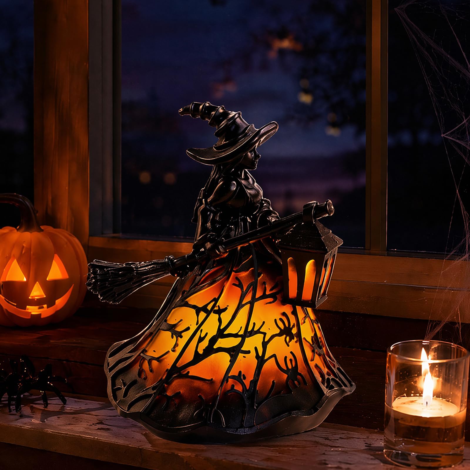 Stained Glass Witch Hat Lamp USB Charging Halloween Spooky Witch Table Lamp