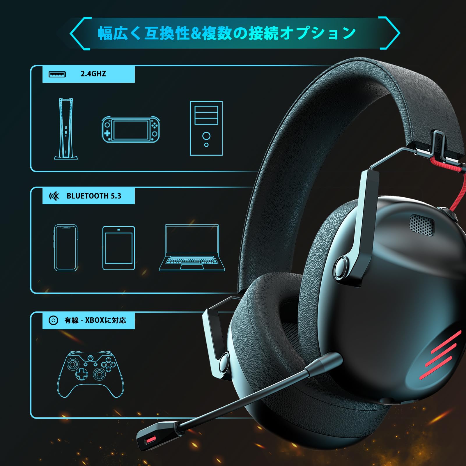 Amazon.co.jp: ゲーミングヘッドセット【2.4G USBアダプター/Bluetooth