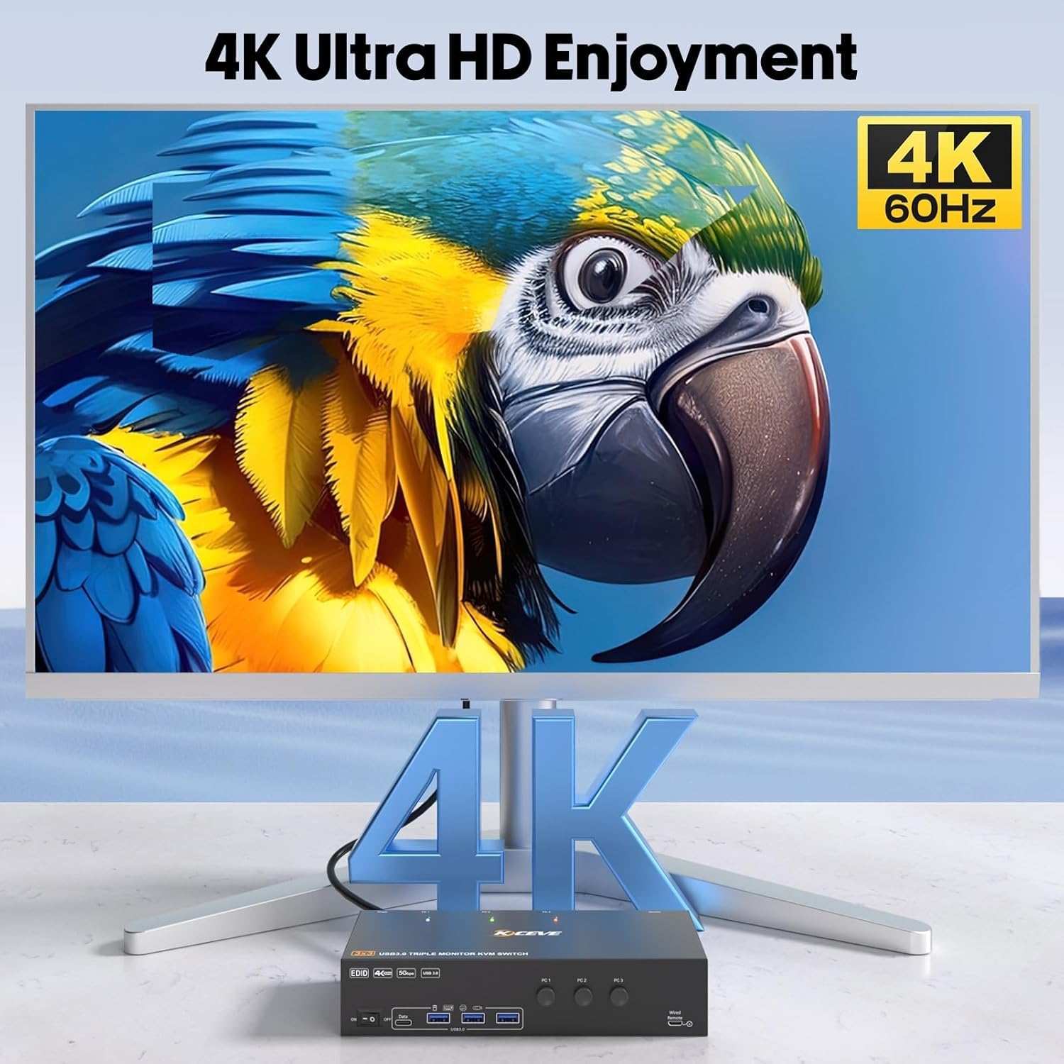 KVM Switch 3 PC 3 Monitores 4K@60Hz Simulación EDID, HDMI Displayport KVM Switch Triple Monitor para 3 PC Share 3 Monitor y 4 Puertos USB 3.0 Teclado Ratón Impresora, 3 cables USB Incluidos