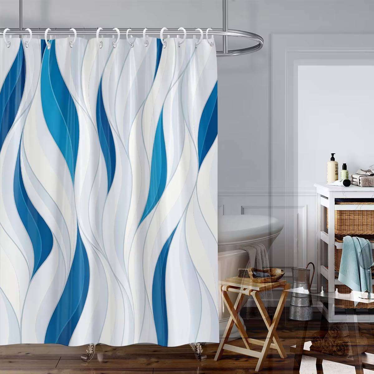 Rideau de douche anti éclaboussures imprimé abstrait bleu 160x190 cm rideaux salle de bain