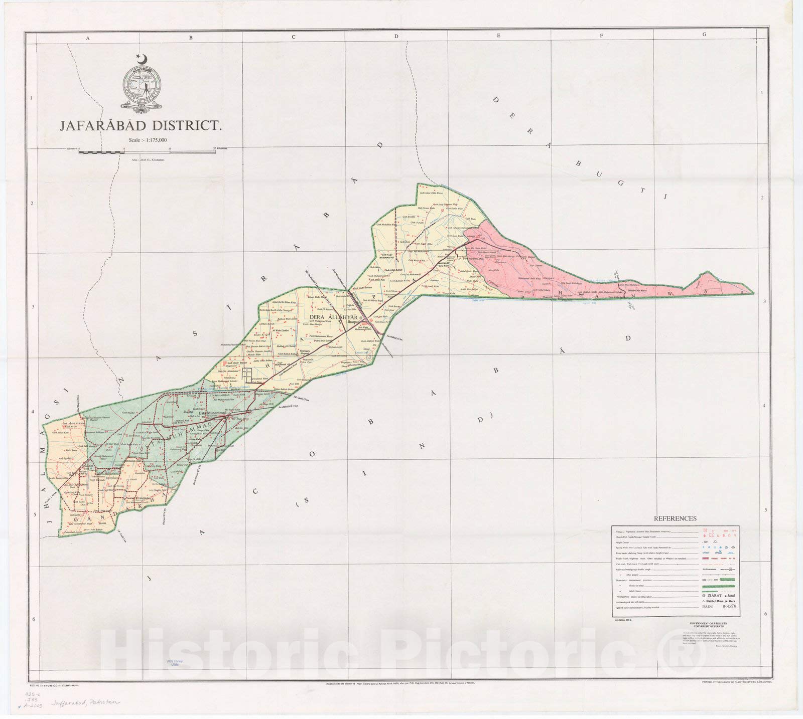 Historic PictoricMap : JaÌ„faraÌ„baÌ„d, Pakistan 2004, Jafarabad District, Antique Vintage Reproduction : 49in x 44in