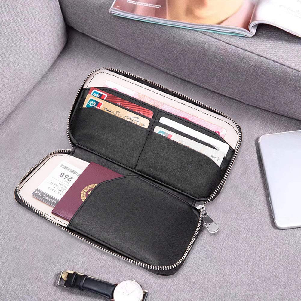 Portafoglio da viaggio con blocco RFID, porta passaporto e organizer per carte di credito, per uomini e donne, sottile, multi tasca, per lavoro, vacanze, pendolari, in pelle PU, dimensioni compatte