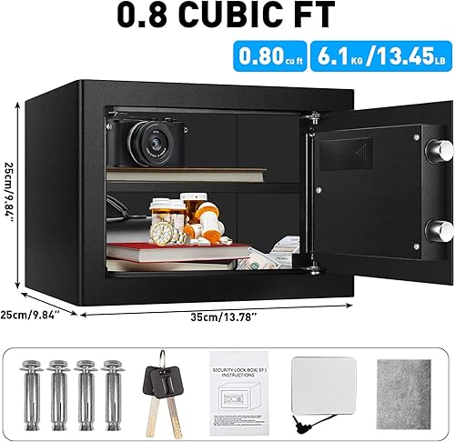 Miniatura 4 de TOTOY Caja de seguridad personal pequeña de 0.8 pies cúbicos con sensor de luz, teclado electrónico, construcción de acero segura oculta con