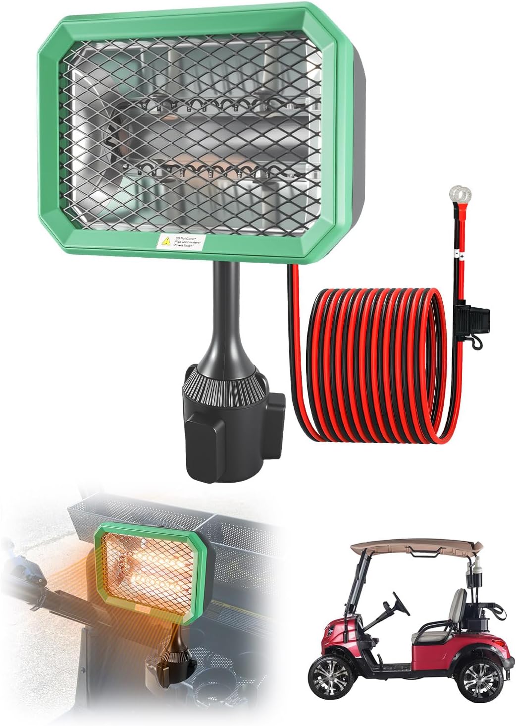 Golf Cart Electric Heater 48V, 400W Carbon Fiber Heater with Mid-Cable Quick-Disconnect, 2s Quick Heating, with 360° Rotatable Head, Compatible with Club Car/Yamaha/EZGO, Golf Cart Accessories