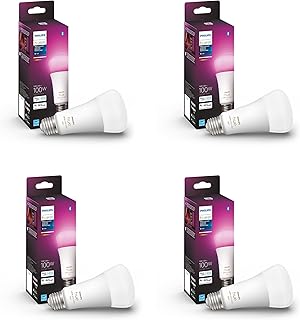 Smart 100W A21 LED Bulb - White and Color Ambiance Color-Changing Light - 4 Pack - 1600LM - E26 - Indoor - Control with Hue App - Works with Alexa, Google Assistant and Apple Homekit.