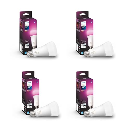 Philips Hue Smart 100W A21 LED Bulb - White and Color Ambiance Color-Changing Light - 4 Pack - 1600LM - E26 - Indoor - Control with Hue App - Works with Alexa, Google Assistant and Apple Homekit. - Original - 4 Pack