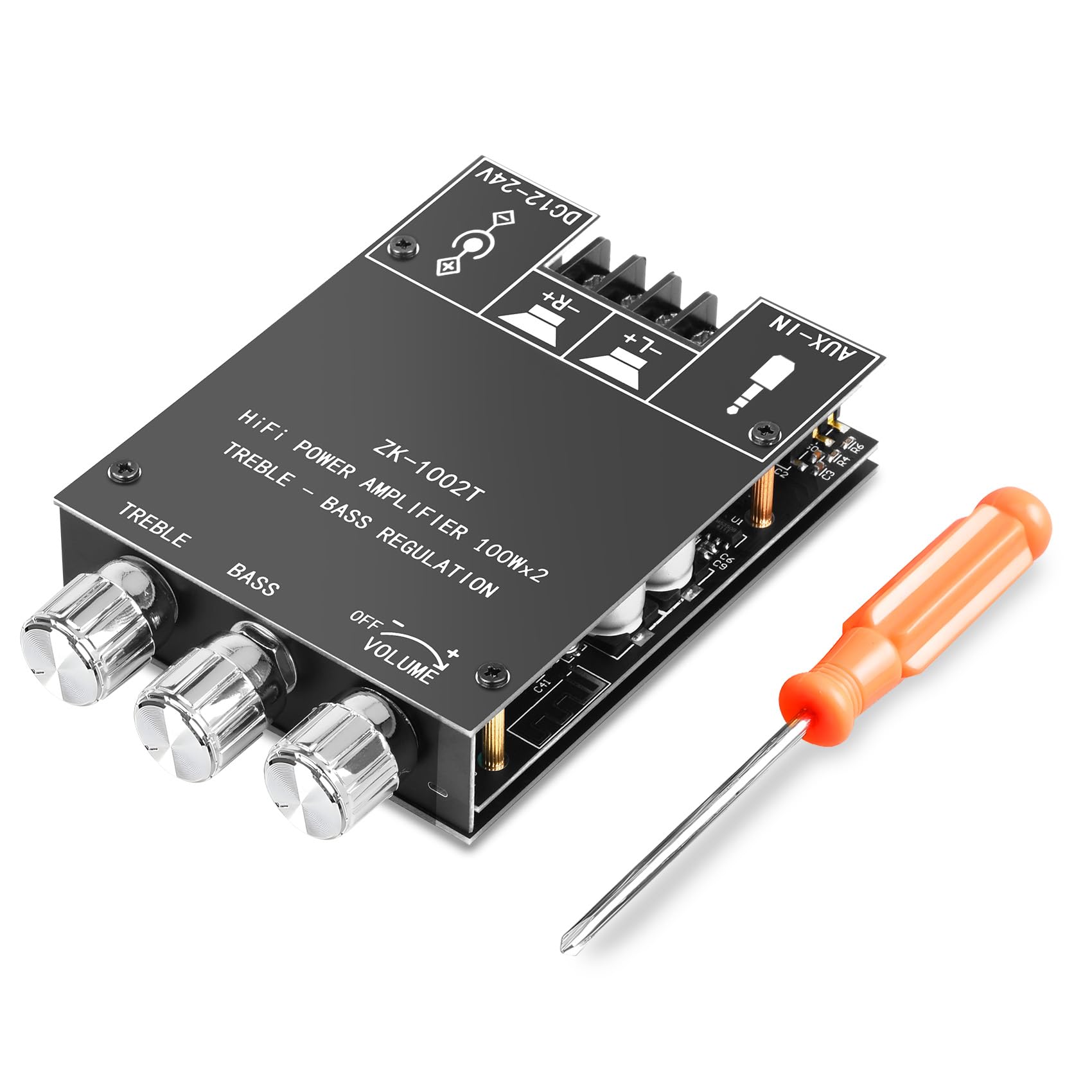 Daakro ZK-1002T Audio Amp Board,100W+100W 2.0 Channel Bluetooth Amplifier Board with Treble & Bass Control,DC 12-24V, BT & AUX Inputs, Amp Board for DIY Wireless Speakers,Password Free(with Cable)-image-16