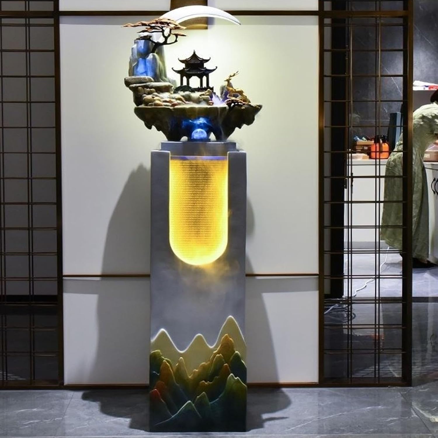 Outdoor Fountains Floor Standing Fountain with Artificial Rockery and LED Lights, Living Room Balcony Courtyard Circulating Water Landscape Garden Water Fountain(Yellow)