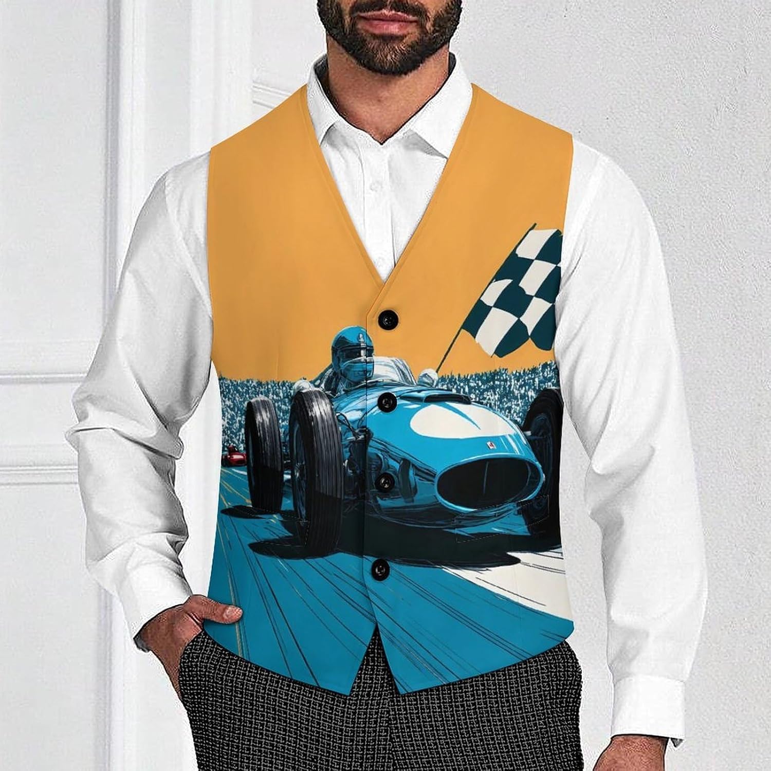 Car Racing Novelty Men's Suit Vest Casual Formal Dress Vests Business Waistcoat