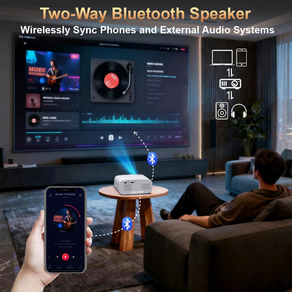 Mini Projector, Portable Smart Projector with Android 13 WiFi Bluetooth 5.2, 1080P 4K Decode Outdoor Movie Projector Auto Keystone Dolby Audio, 150" Home Cinema for Bedroom Camping TV Stick