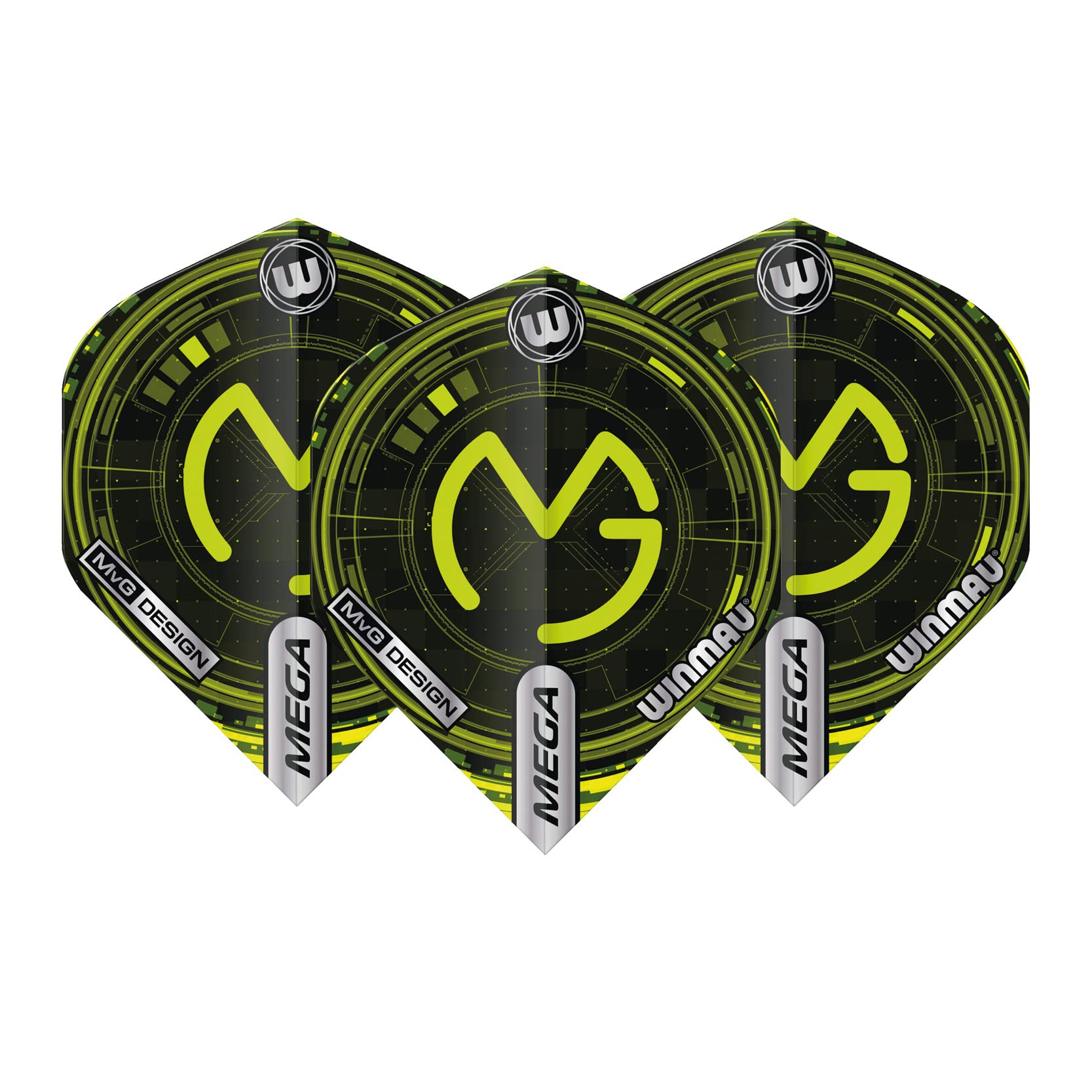 WINMAU Mega Standard Michael Van Gerwen MvG Logo Tech Green Dart Flights - 10 sets per pack (30 dart flights in total) - Image 4