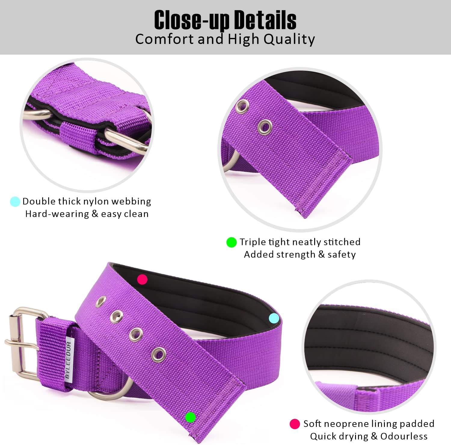 1.57" Combat Dog Collar with Double Metal D Ring Buckle, for Tactical Military Training, Adjustable, Durable Nylon (L(20''-23''), Purple)