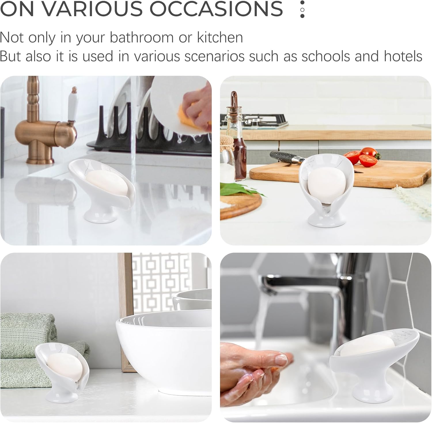 Soap Dish Set, Self Draining Bar Soap Holder for Bathroom Sink, Leaf Shaped Drainage Soap Dish Ceramic Marble Porcelain Decorative Soap Dishes 2PCS, No Suction Cup, ANTIS'S HOME