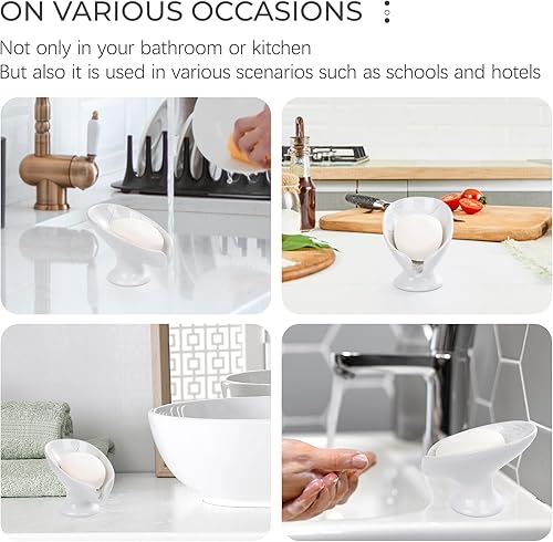 Miniatura 7 de Jabonera de barra autodrenante para lavabo de baño, drenaje en forma de hoja de cerámica mármol porcelana decorativa jabonera, sin ventosa, ANTIS'S