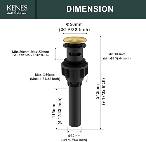 Miniatura 51 de KENES Desagüe desplegable de bronce aceitado para lavabo, tapón de drenaje para lavabo, montaje de drenaje de fregadero sin desbordamiento, anti