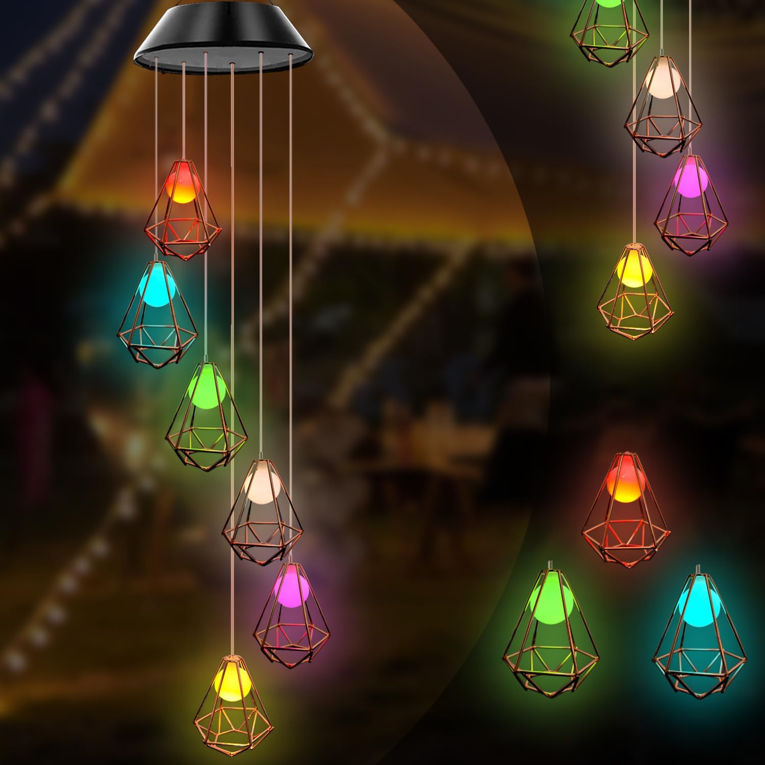 hanging solar lights, outdoor color change wind chime light decoration, father/mom/woman/grandmother/daughter/aunt/friend/wife and sister, gardening gift, female birthday gift, garden/patio decoration