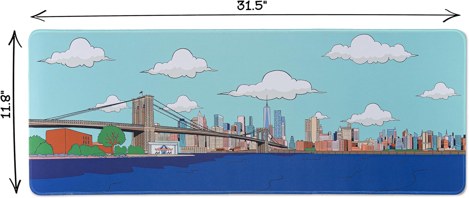 Extra Large Desk Mousepad with Brooklyn Bridge and New York City Skyline Design | XL Desk Mat Mouse pad, NYC Design, Rubber Base, Stitched Edge, Smooth Surface for Home Office, Work, Dorm, or Gaming