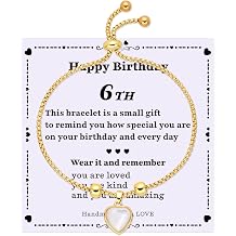 Birthday Gift Bracelet for Girls Age 4-13, 14K Gold Plated Heart Shell Bracelet, Adjustable Cute Jewelry for Daughter Granddaughter Niece, Meaningful Kids Birthday Jewelry Present