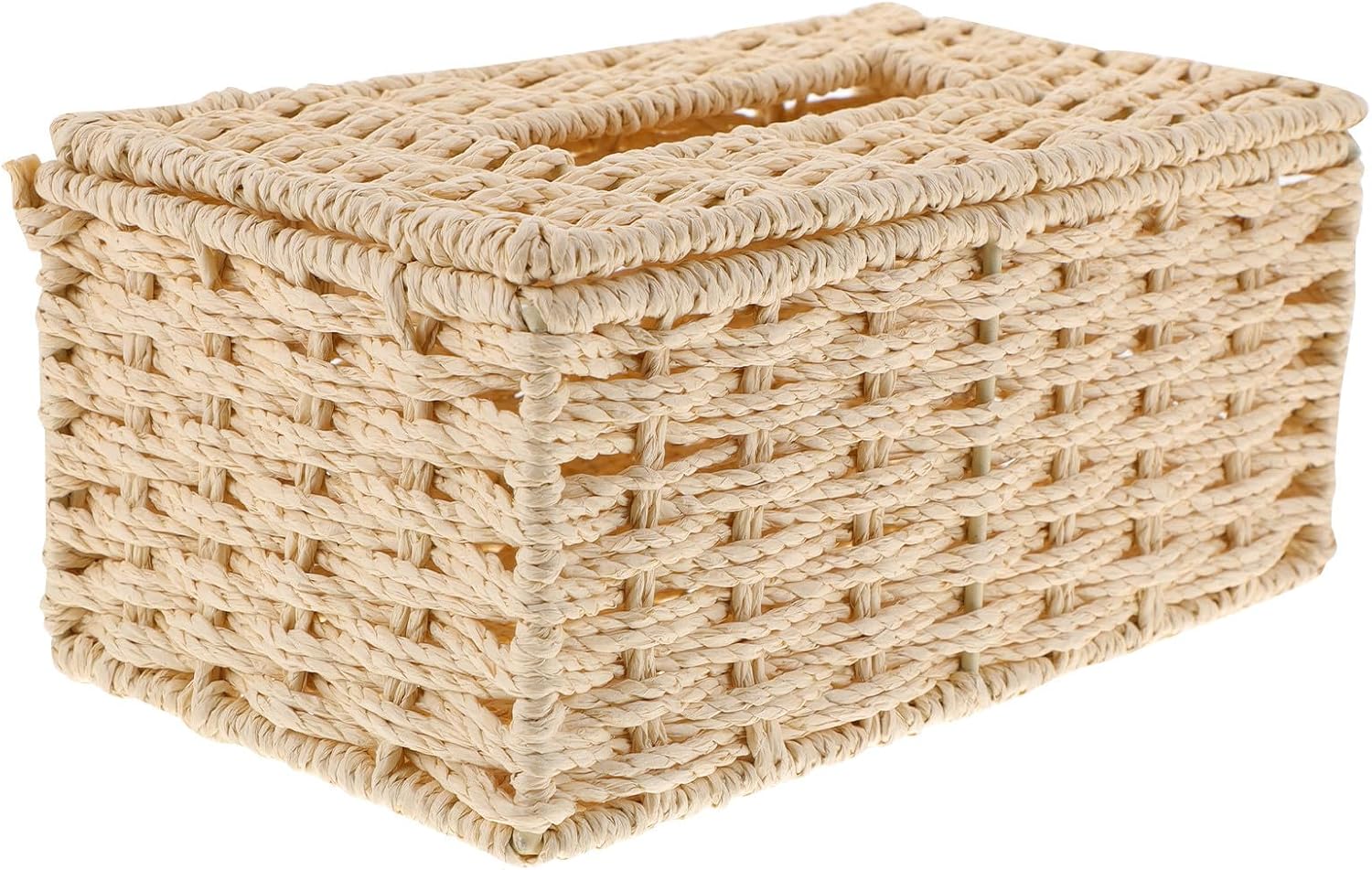 Handmade Paper Rope Woven Tissue Box Holder Decorative Tissue Container with Practical Design for Bedroom and Office Use in Beige Color