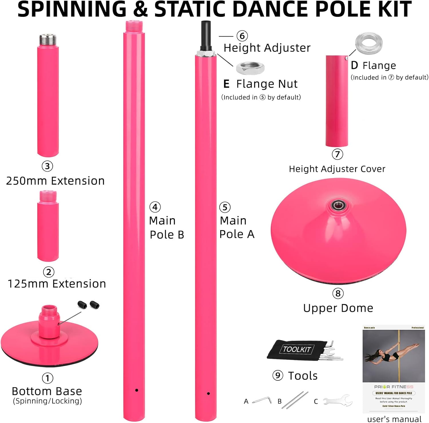 PRIOR FITNESS 45mm Removable Dance Pole Set Spinning Pole Dance Portable Static Fitness Dancing Pole Kit for Exercise Home : Sports & Outdoors