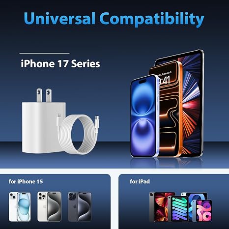Phone 17 16 15 Charger Fast Charging Type C Chargers USB C Fast Charger Block & Phones 17 Charger Cord 12FT Long USB C Charging Cable for i.Phone 17/17 Pro/17 Pro Max/Air/Phone 16 15 Pro Max,White