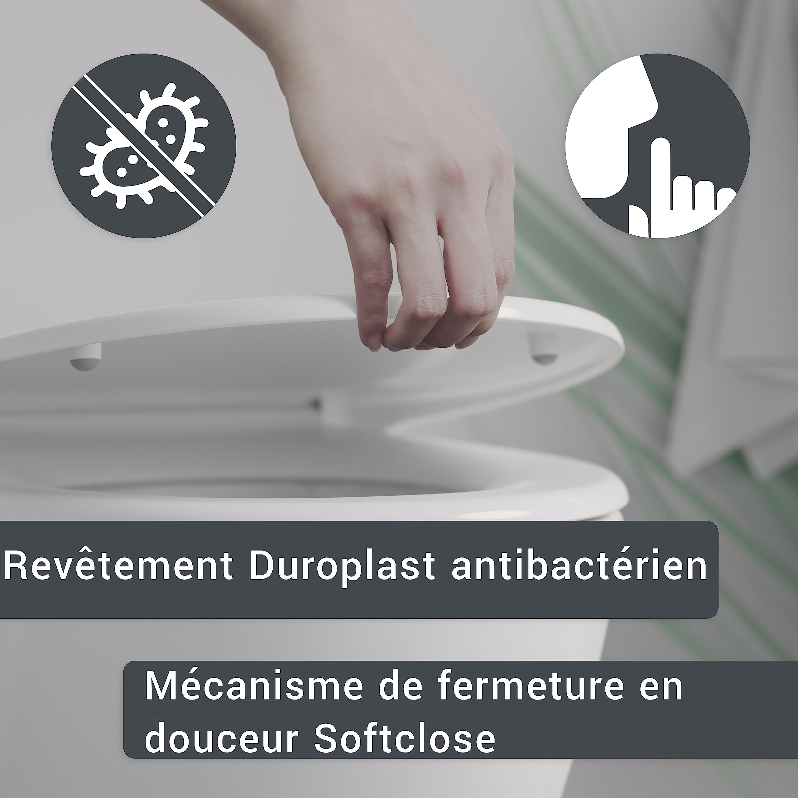 BERNSTEIN Abattant WC Lunette toilettes fermeture amortie, Couvercle ovale dégagement rapide Blanc 45x37x5cm, Résistant chocs & rayures, Universel, Plastique Duroplast Antibactérie - U2004