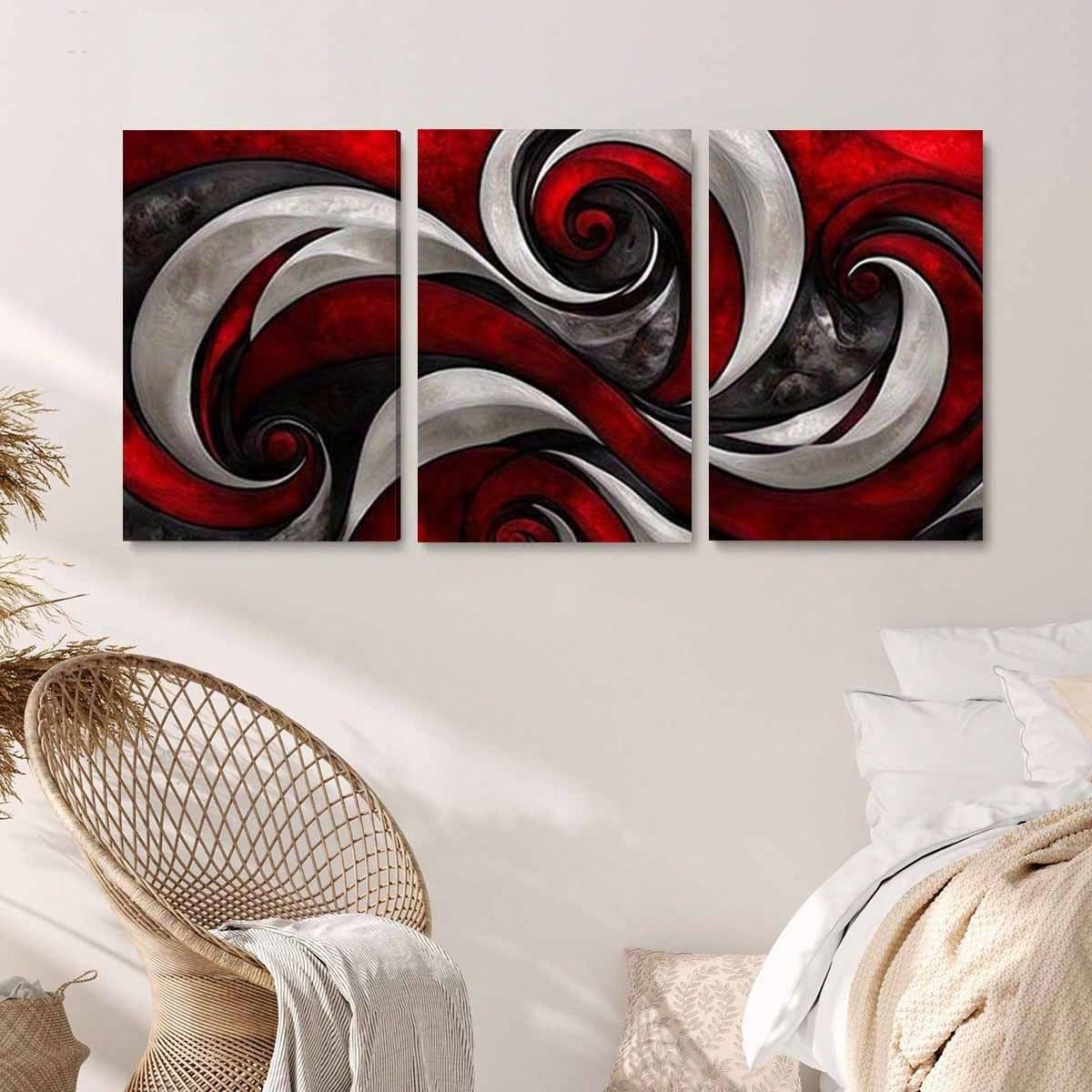 3 lienzos decorativos con estampado abstracto de ondas en espiral para la decoración del hogar (50x70cm x 3 / Sin marco)