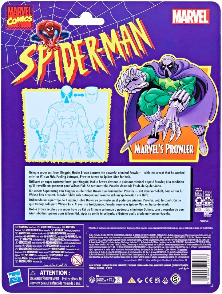 Marvel Legends Prowler figure in a dynamic action pose with mask on