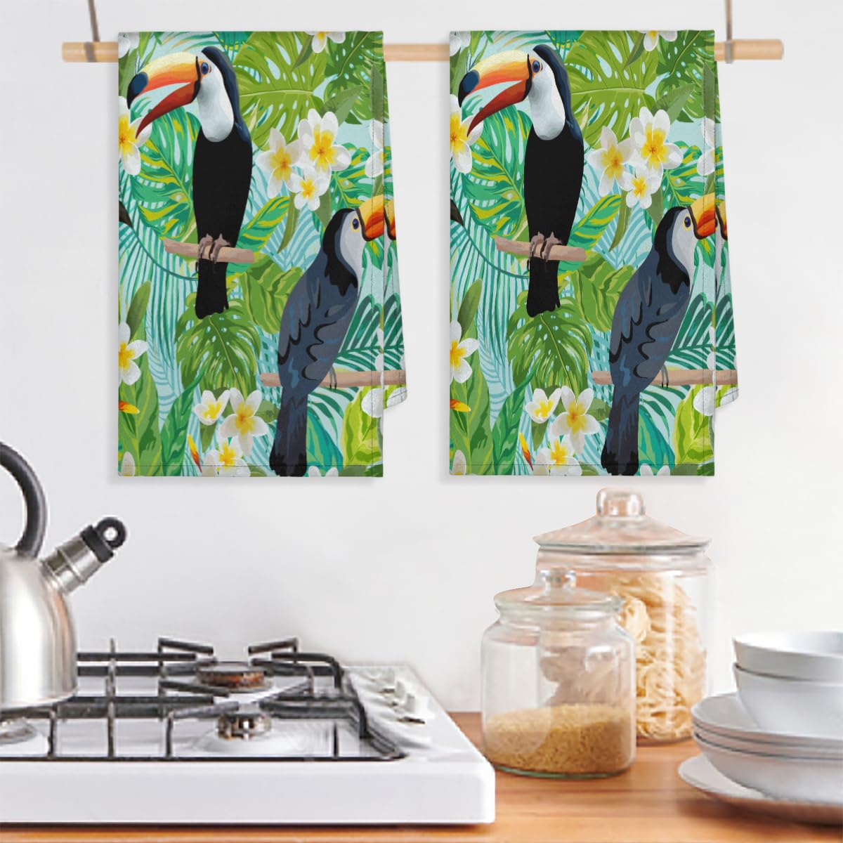 Tropische Blume Tukan Küchentücher Set von 1 Tukan Vogel Küchenhandtuch Weich Saugfähig Trocknen Geschirrtuch für Zuhause Küche Catering Restaurant 45