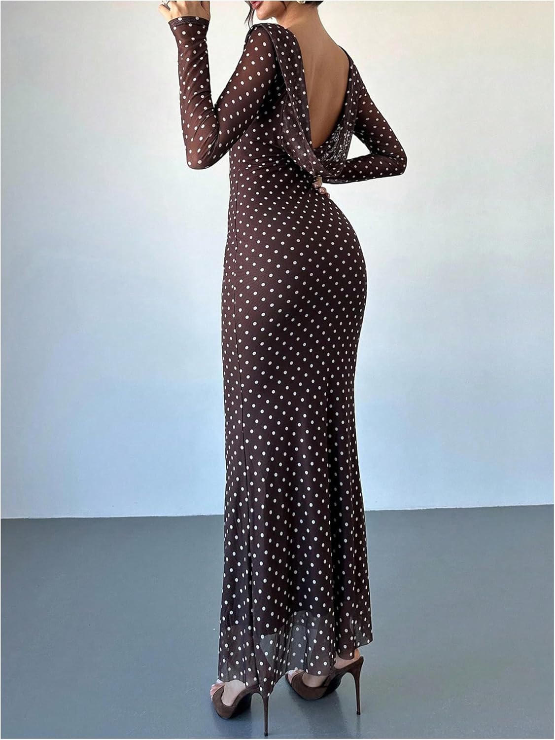 Milumia Women's Polka Dots Long Sleeve Maxi Dress Sexy Backless Bodycon Cocktail Party Dresses - Image 2