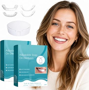 Clip in Veneers Teeth Set, 2 Pcs Upper and Lower Snap-On Covers for Adults, Adjustable Cosmetic Smile Solution, Natural Looking Appearance for Daily Wear, Events and Travel