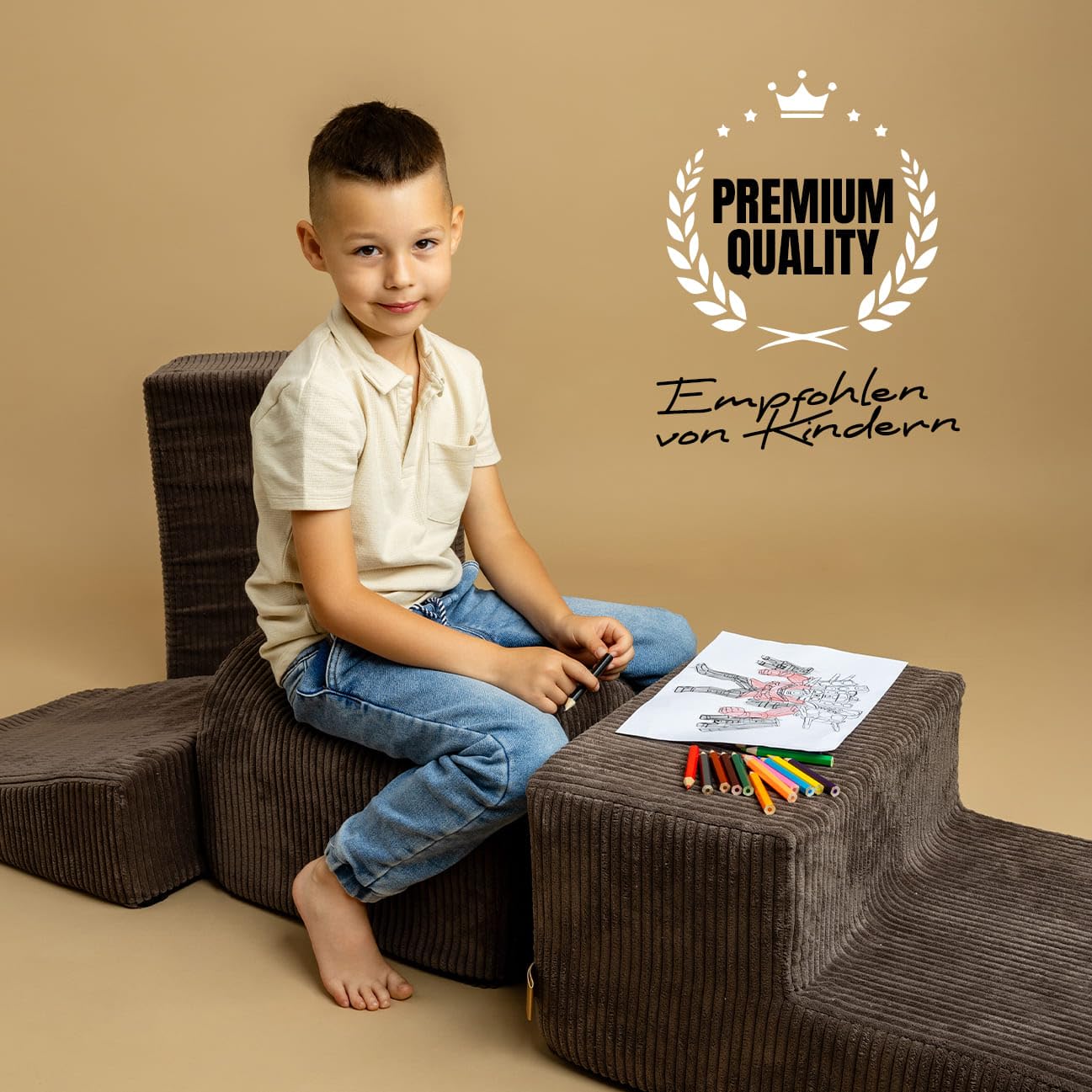 MEOWBABY Blocs de construction en mousse pour enfants - Blocs de construction souples XXL - Pour l'escalade de bébé en intérieur - XXL - Briques en mousse, velours côtelé - Écru